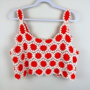 LA VIE 89 Crochet Orange & White Cropped Tank Top Boho Festival / Size M - L